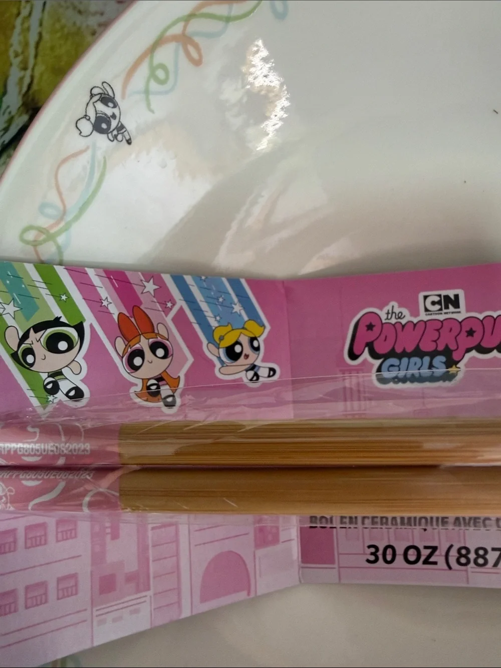 Cartoon Network White Ceramic noodle bowl with chopsticks powerpuff girls